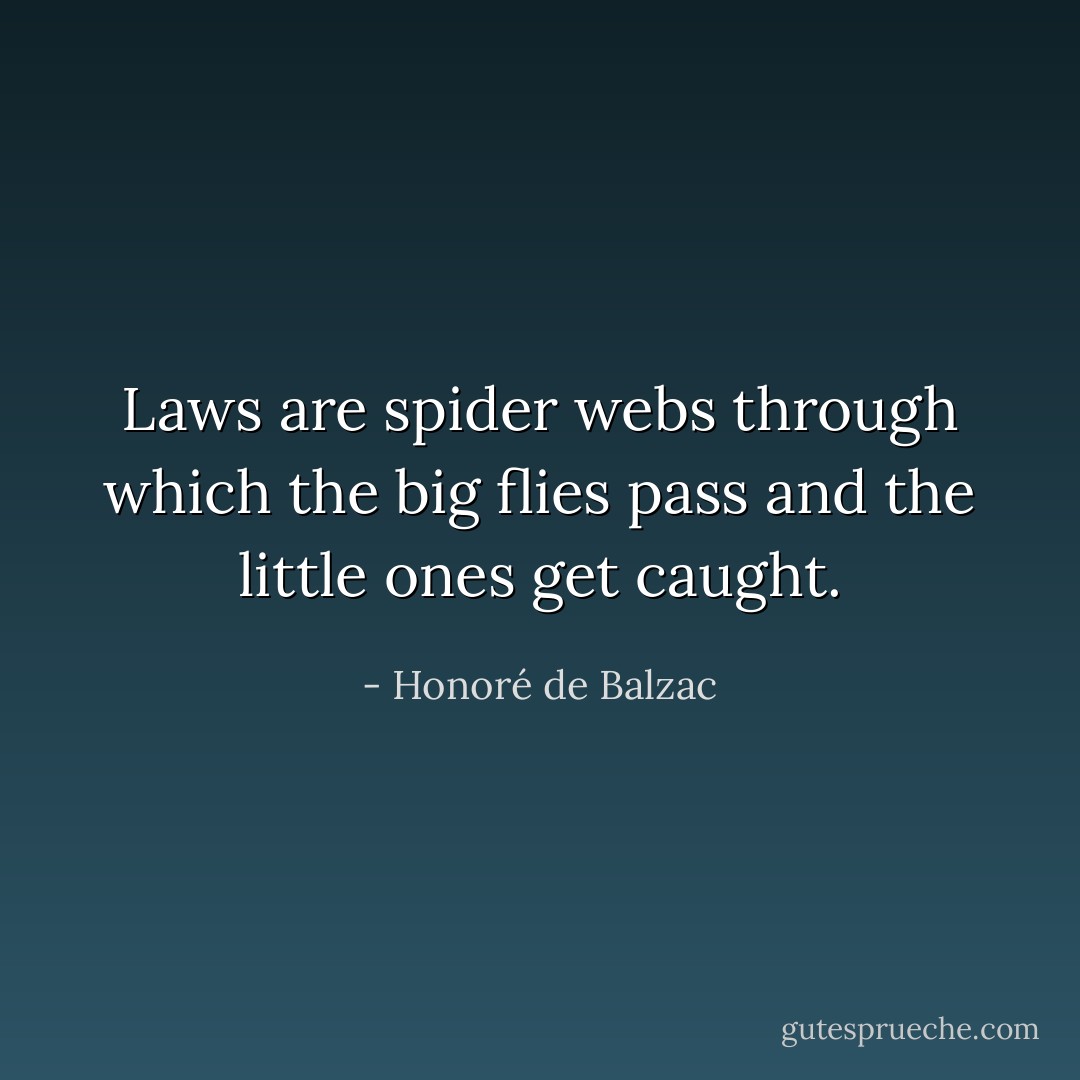Laws are spider webs through which the big flies pass and the little ones get caught. - Honoré de Balzac