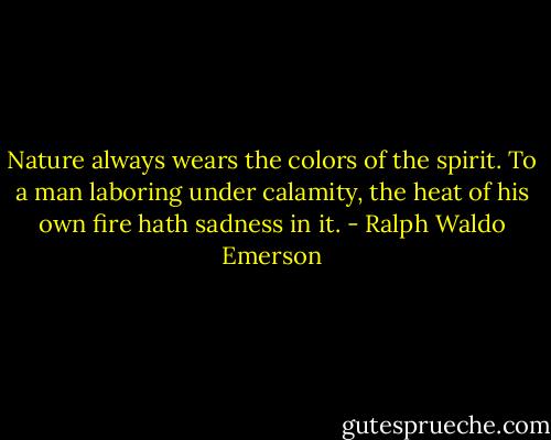 Nature always wears the colors of the spirit. To a man laboring under calamity, the heat of his own fire hath sadness in it. - Ralph Waldo Emerson