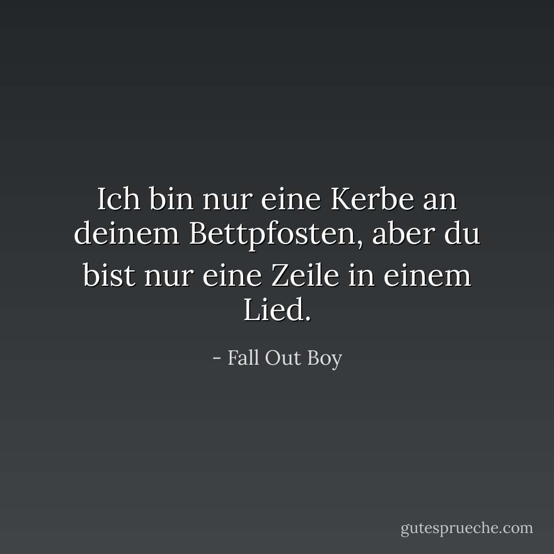 Ich bin nur eine Kerbe an deinem Bettpfosten, aber du bist nur eine Zeile in einem Lied. - Fall Out Boy<