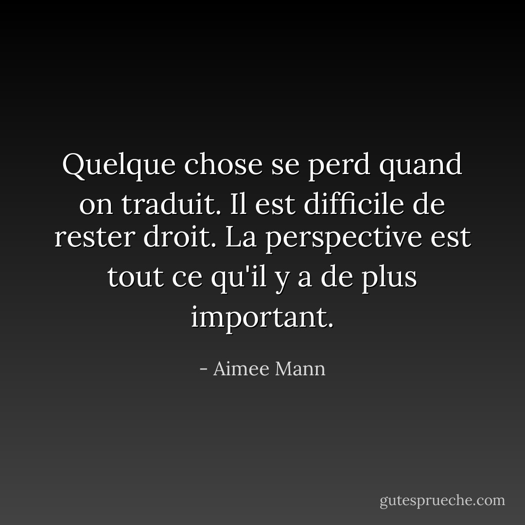 Quelque chose se perd quand on traduit. Il est difficile de rester droit. La perspective est tout ce qu'il y a de plus important. - Aimee Mann