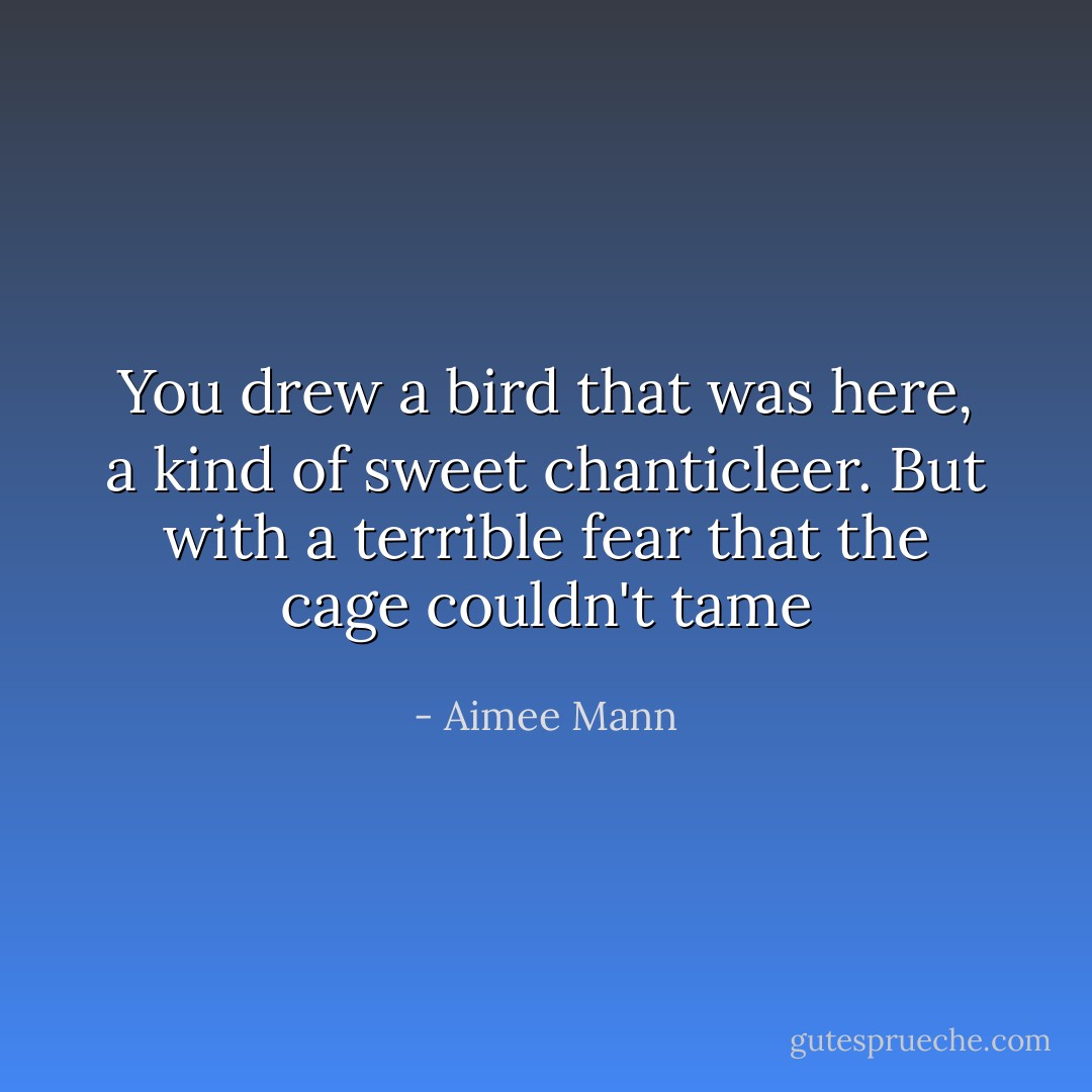 You drew a bird that was here, a kind of sweet chanticleer. But with a terrible fear that the cage couldn't tame - Aimee Mann