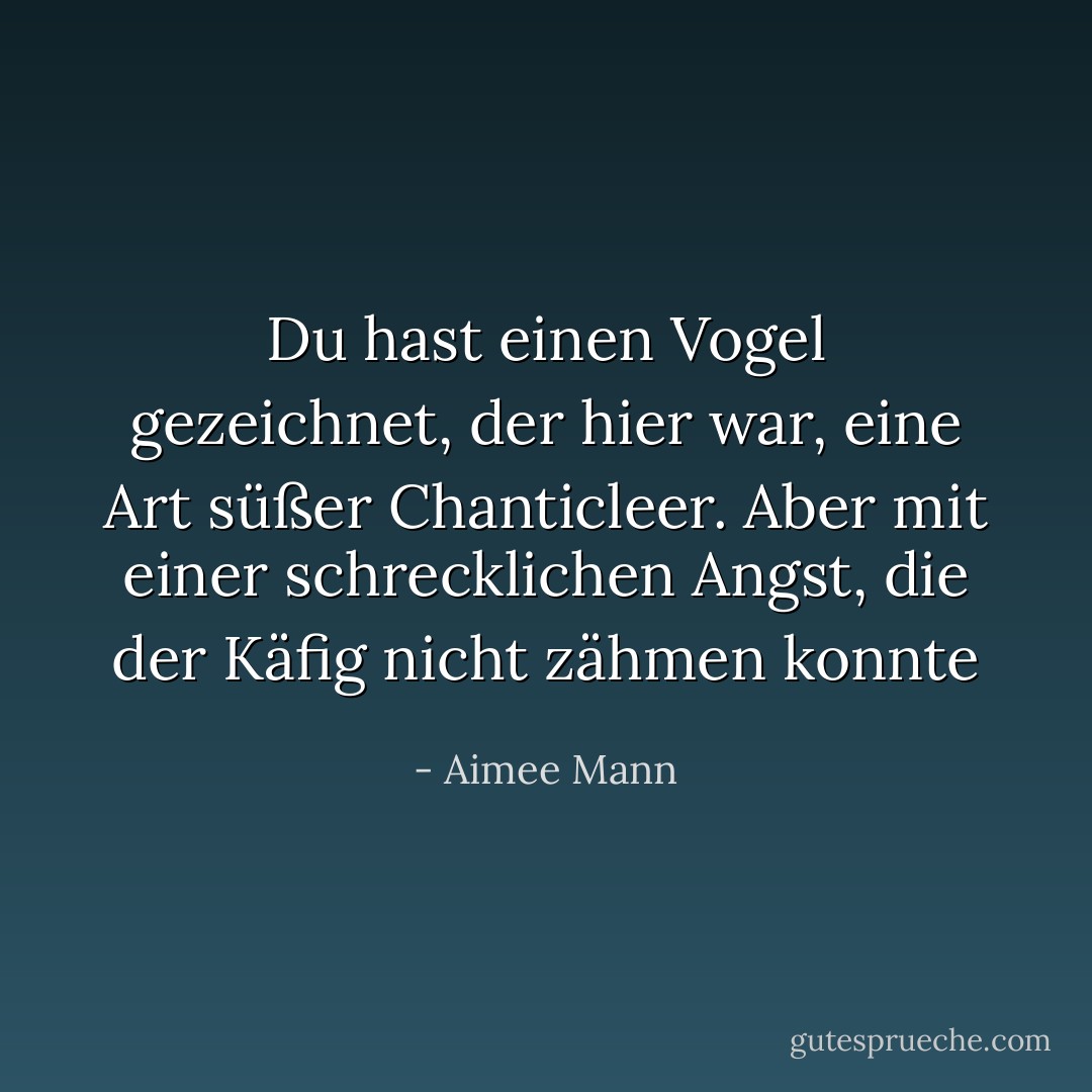 Du hast einen Vogel gezeichnet, der hier war, eine Art süßer Chanticleer. Aber mit einer schrecklichen Angst, die der Käfig nicht zähmen konnte - Aimee Mann<