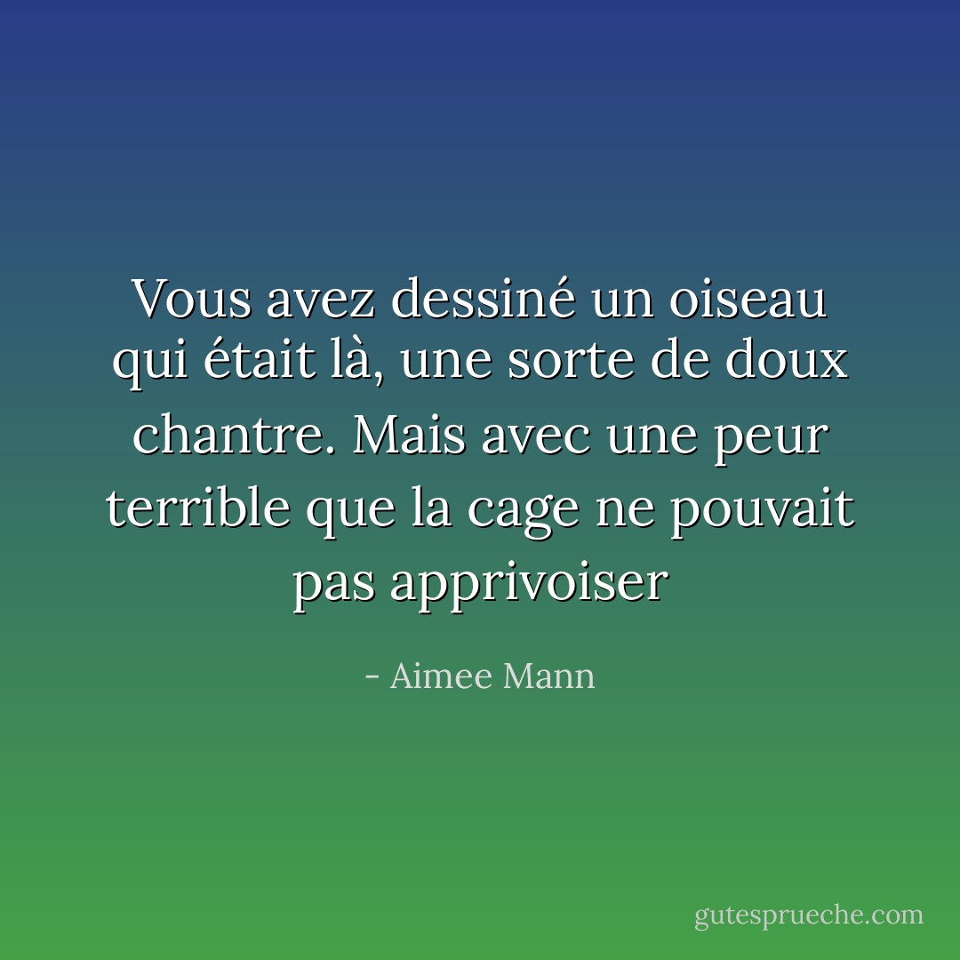 Vous avez dessiné un oiseau qui était là, une sorte de doux chantre. Mais avec une peur terrible que la cage ne pouvait pas apprivoiser - Aimee Mann