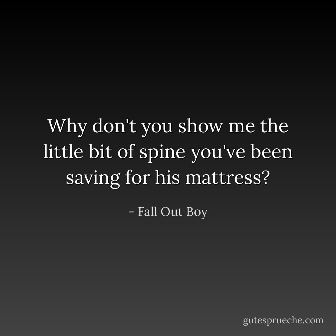 Why don't you show me the little bit of spine you've been saving for his mattress? - Fall Out Boy