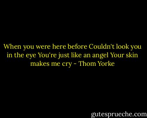When you were here before<br />Couldn't look you in the eye<br />You're just like an angel<br />Your skin makes me cry - Thom Yorke