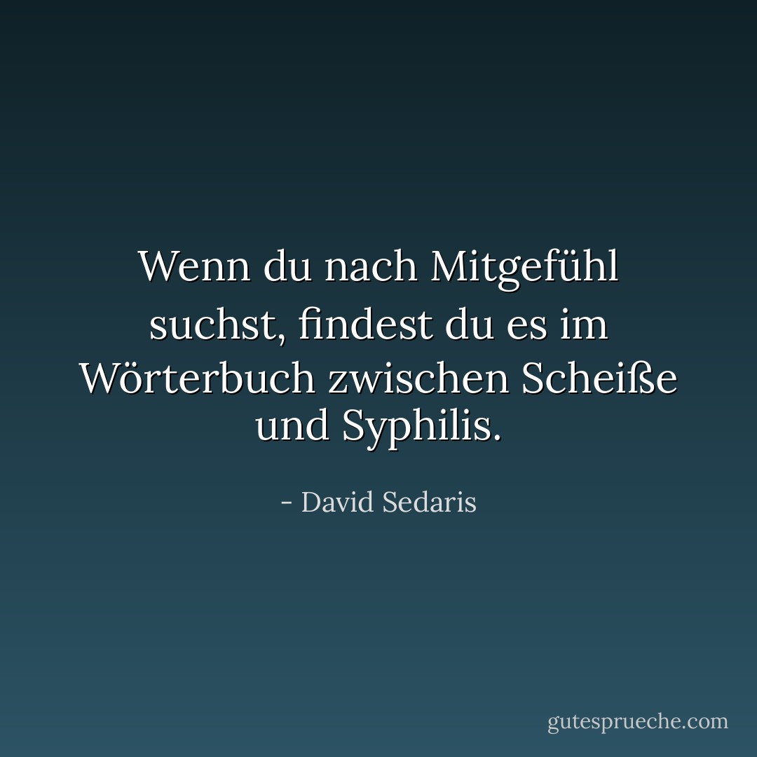 Wenn du nach Mitgefühl suchst, findest du es im Wörterbuch zwischen Scheiße und Syphilis. - David Sedaris<