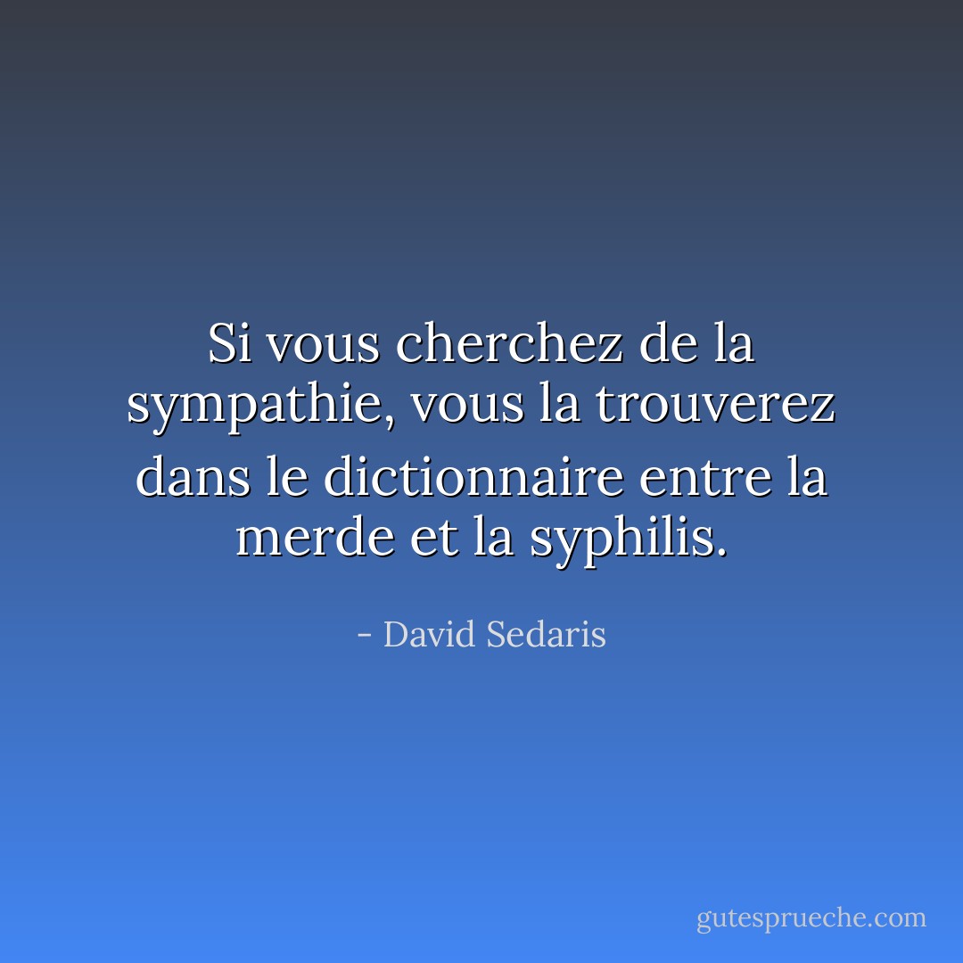 Si vous cherchez de la sympathie, vous la trouverez dans le dictionnaire entre la merde et la syphilis. - David Sedaris