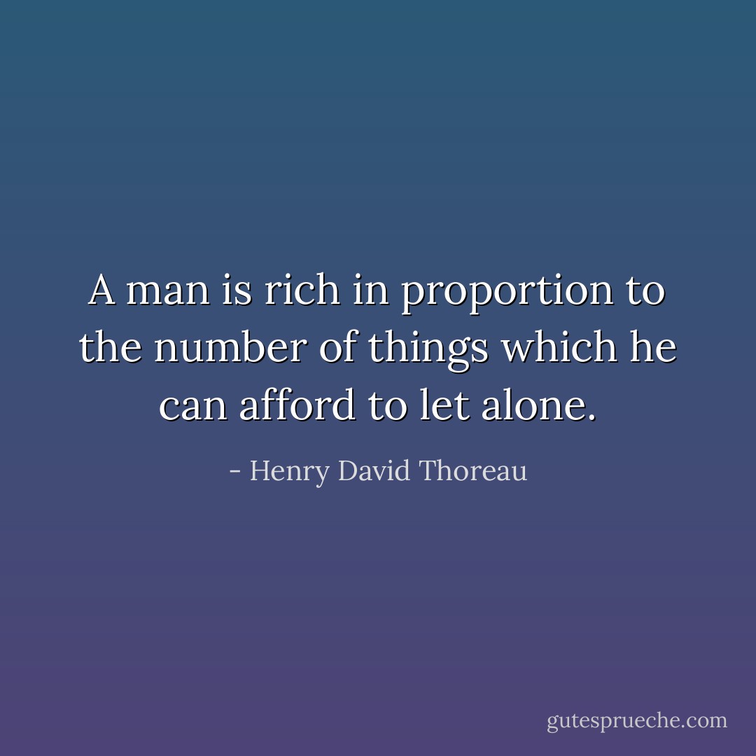 A man is rich in proportion to the number of things which he can afford to let alone. - Henry David Thoreau