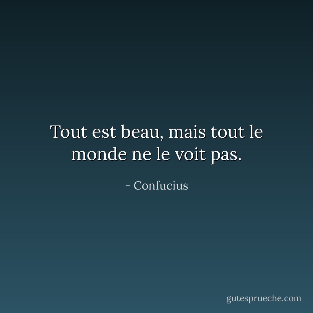 Tout est beau, mais tout le monde ne le voit pas. - Confucius
