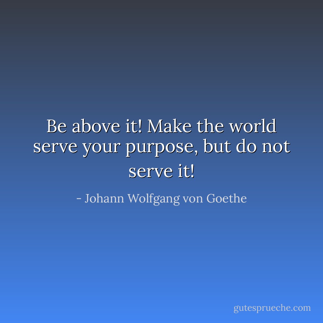 Be above it! Make the world serve your purpose, but do not serve it! - Johann Wolfgang von Goethe