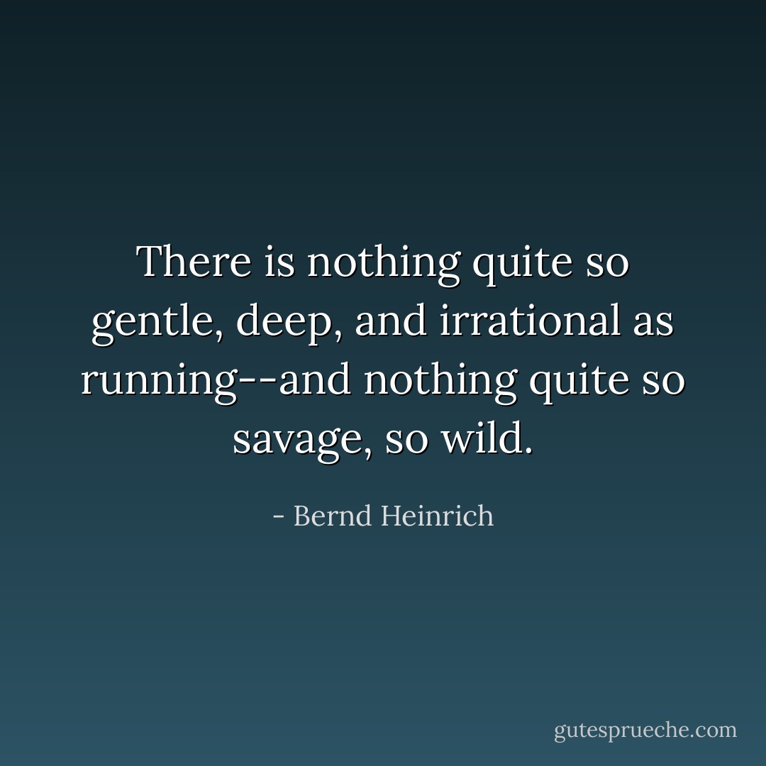 There is nothing quite so gentle, deep, and irrational as running--and nothing quite so savage, so wild. - Bernd Heinrich