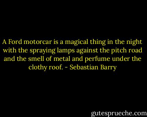 A Ford motorcar is a magical thing in the night with the spraying lamps against the pitch road and the smell of metal and perfume under the clothy roof. - Sebastian Barry