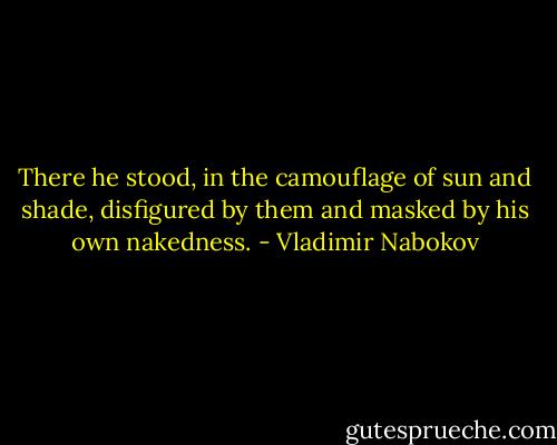 There he stood, in the camouflage of sun and shade, disfigured by them and masked by his own nakedness. - Vladimir Nabokov