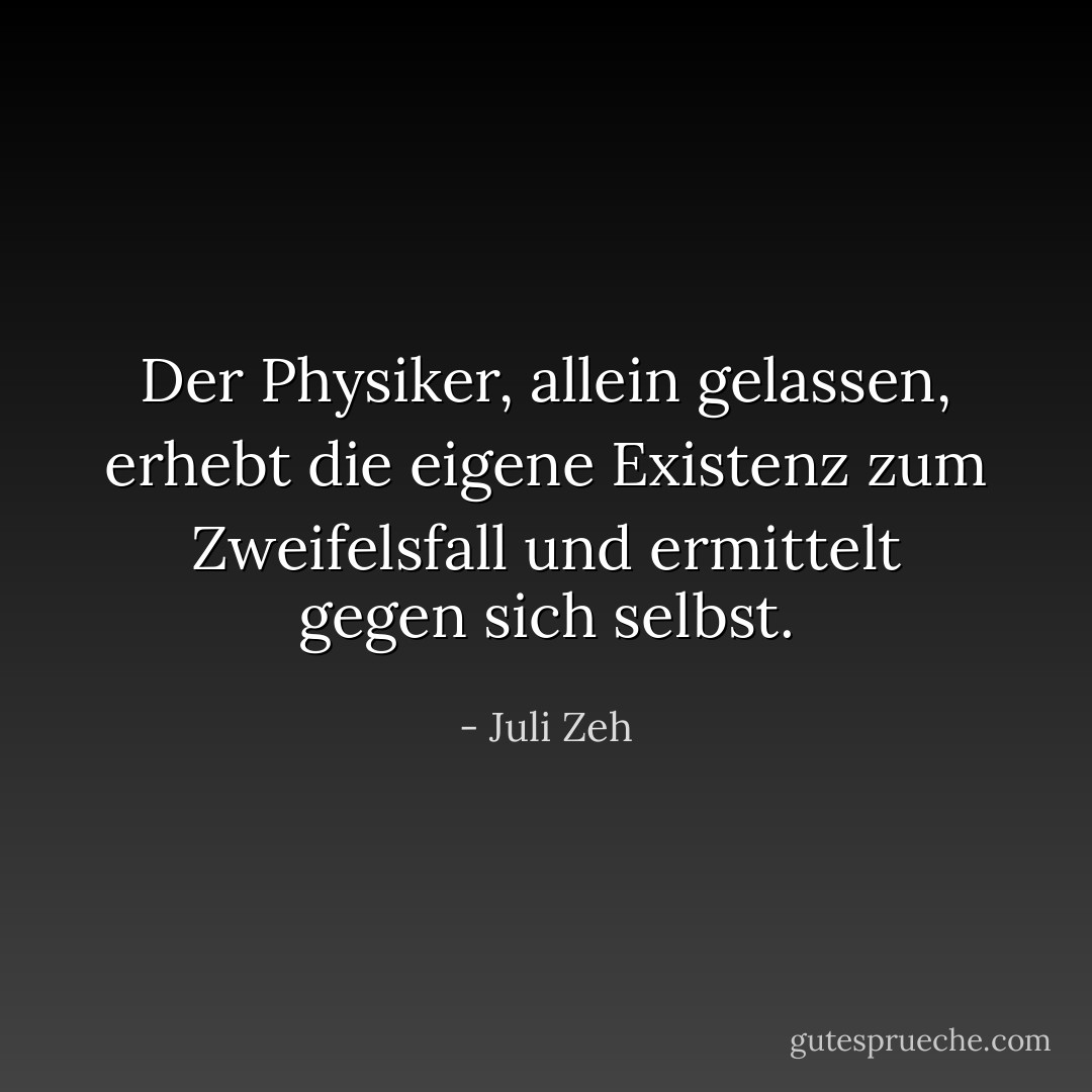 Der Physiker, allein gelassen, erhebt die eigene Existenz zum Zweifelsfall und ermittelt gegen sich selbst. - Juli Zeh