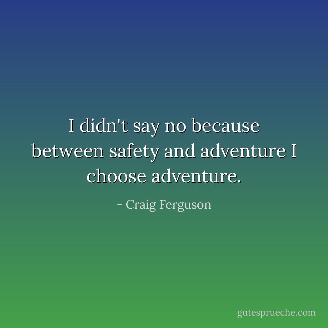 I didn't say no because between safety and adventure I choose adventure. - Craig Ferguson