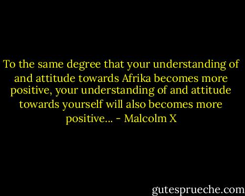 To the same degree that your understanding of and attitude towards Afrika becomes more positive, your understanding of and attitude towards yourself will also becomes more positive... - Malcolm X