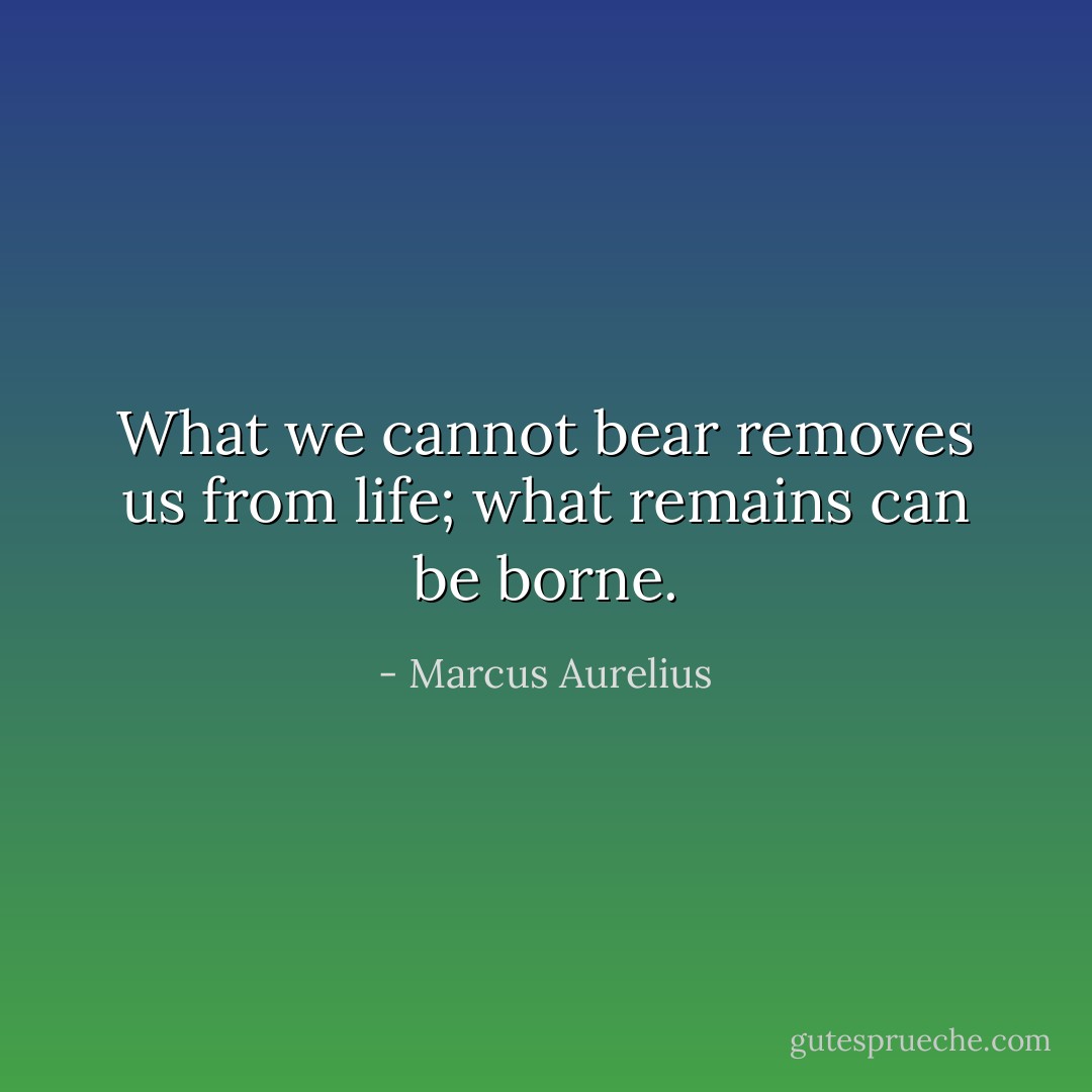 What we cannot bear removes us from life; what remains can be borne. - Marcus Aurelius