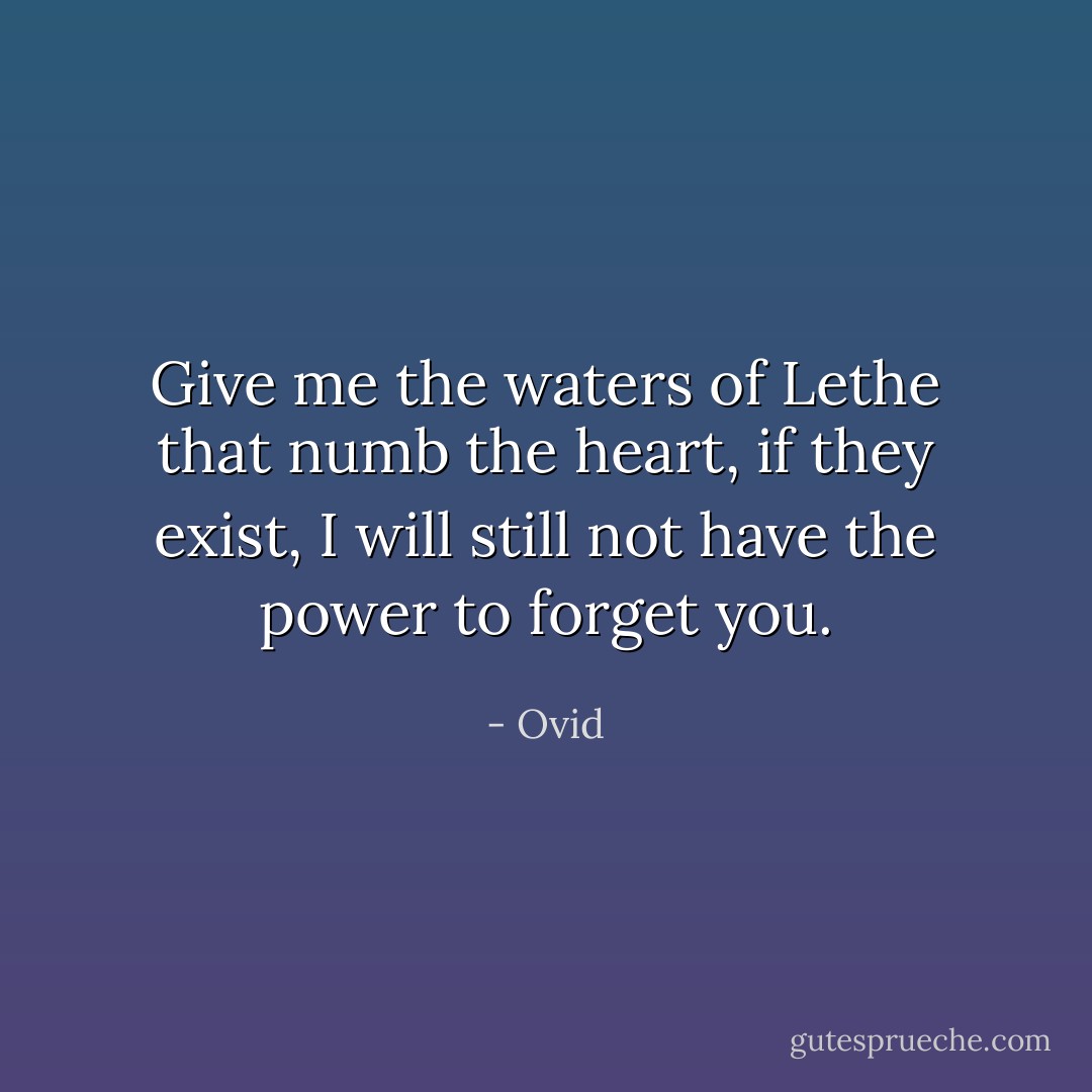Give me the waters of Lethe that numb the heart, if they exist, I will still not have the power to forget you. - Ovid