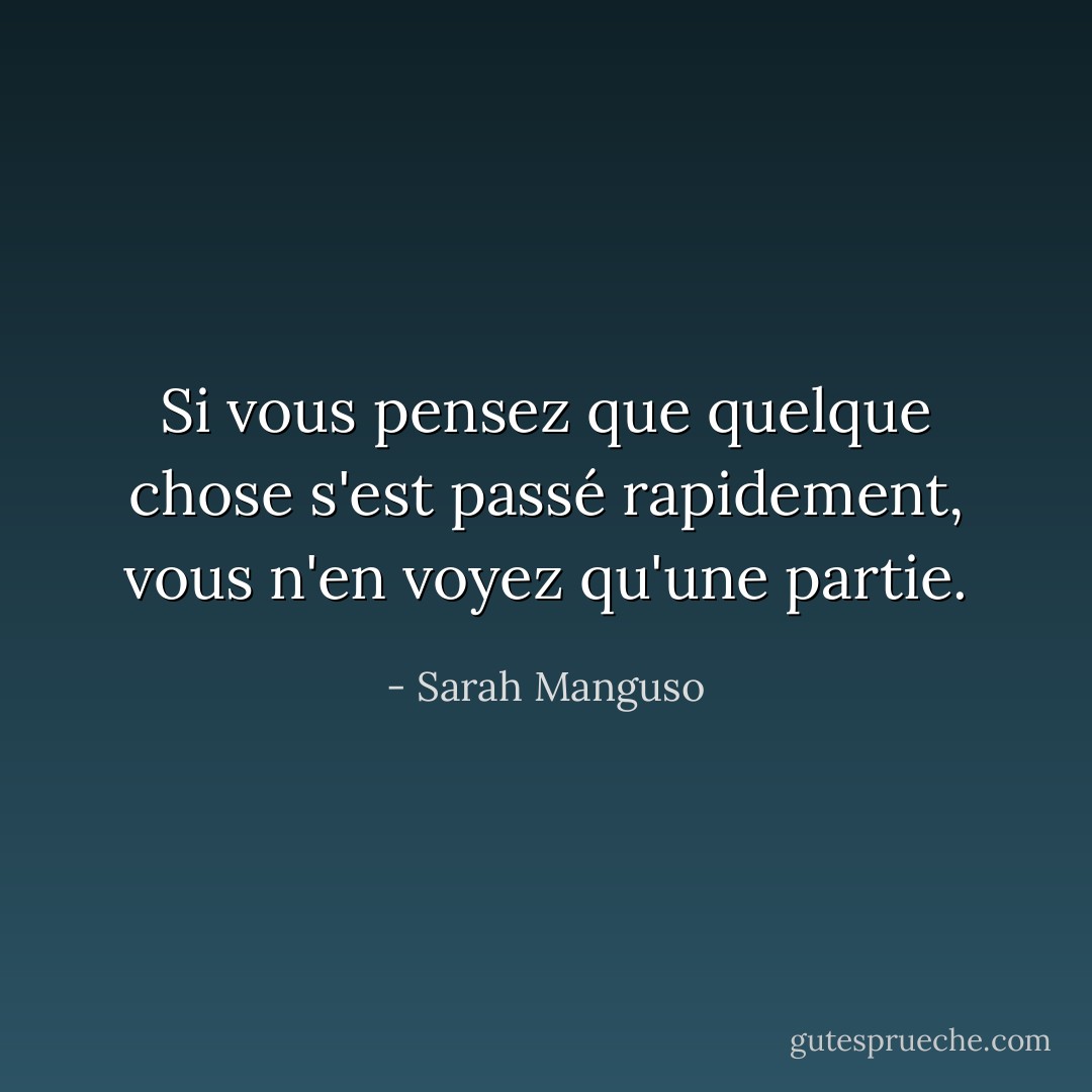 Si vous pensez que quelque chose s'est passé rapidement, vous n'en voyez qu'une partie. - Sarah Manguso
