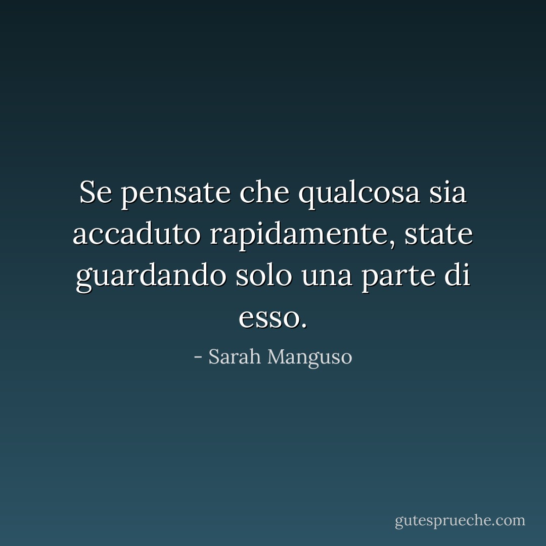 Se pensate che qualcosa sia accaduto rapidamente, state guardando solo una parte di esso. - Sarah Manguso