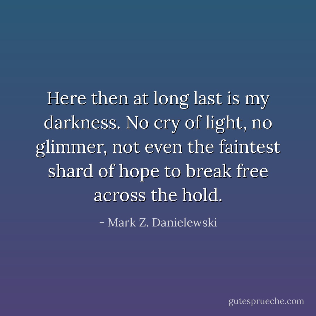 Here then at long last is my darkness. No cry of light, no glimmer, not even the faintest shard of hope to break free across the hold. - Mark Z. Danielewski