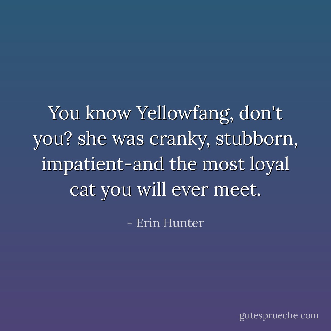 You know Yellowfang, don't you? she was cranky, stubborn, impatient-and the most loyal cat you will ever meet. - Erin Hunter