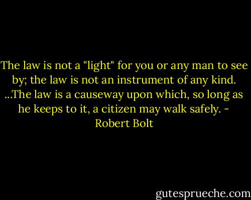 The law is not a "light" for you or any man to see by; the law is not an instrument of any kind. ...The law is a causeway upon which, so long as he keeps to it, a citizen may walk safely. - Robert Bolt