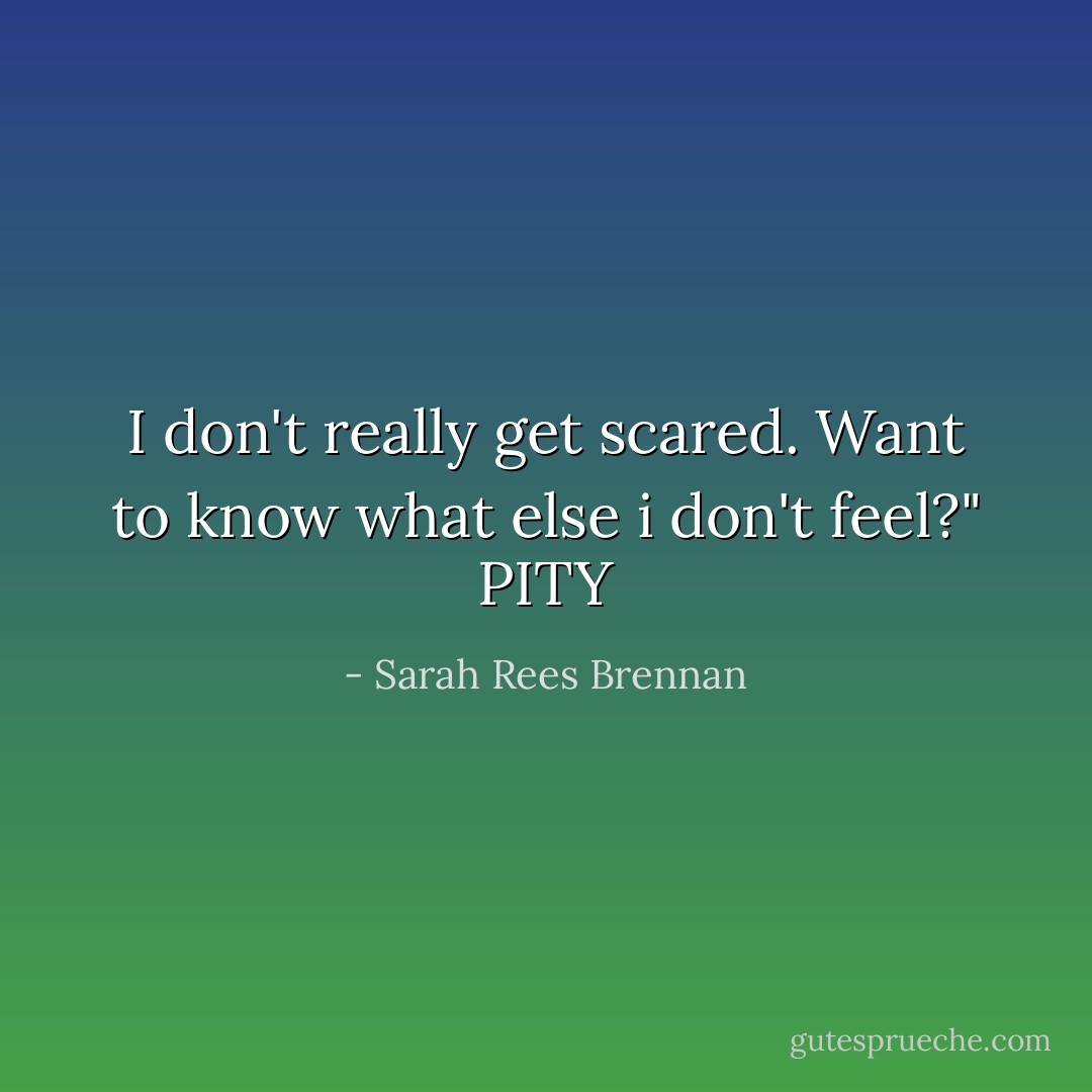 I don't really get scared. Want to know what else i don't feel?"<br />PITY - Sarah Rees Brennan