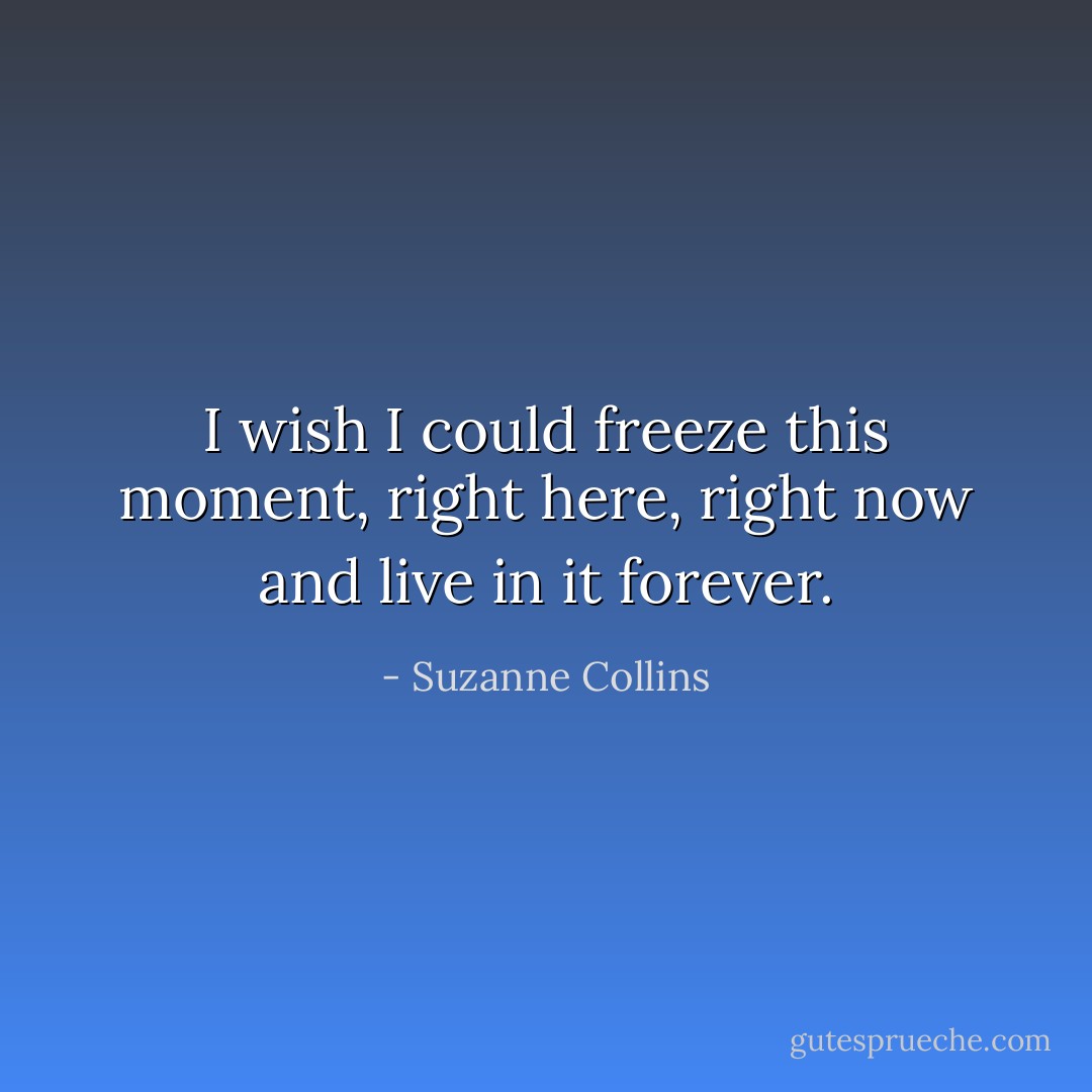 I wish I could freeze this moment, right here, right now and live in it forever. - Suzanne Collins