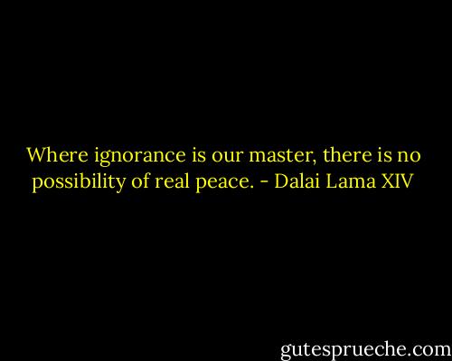 Where ignorance is our master, there is no possibility of real peace. - Dalai Lama XIV