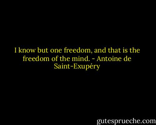 I know but one freedom, and that is the freedom of the mind. - Antoine de Saint-Exupéry