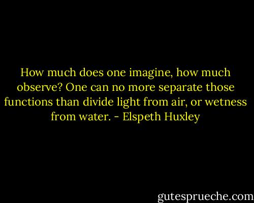 How much does one imagine, how much observe? One can no more separate those functions than divide light from air, or wetness from water. - Elspeth Huxley
