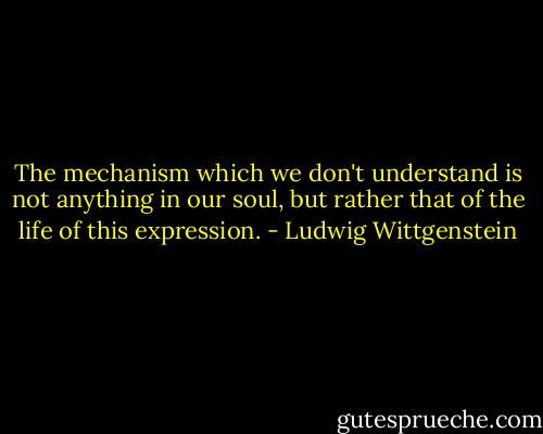 The mechanism which we don't understand is not anything in our soul, but rather that of the life of this expression. - Ludwig Wittgenstein