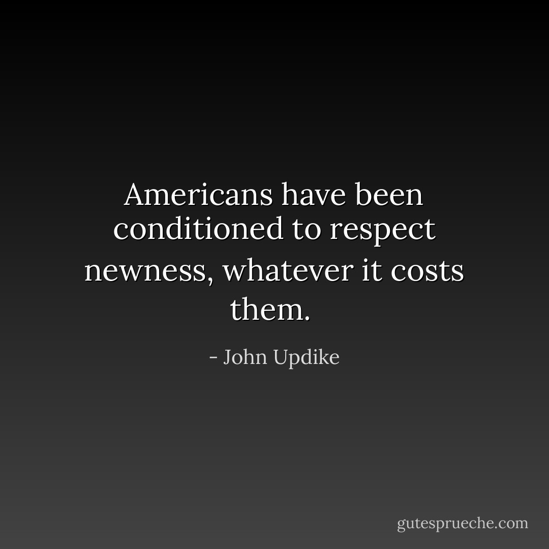 Americans have been conditioned to respect newness, whatever it costs them.  - John Updike