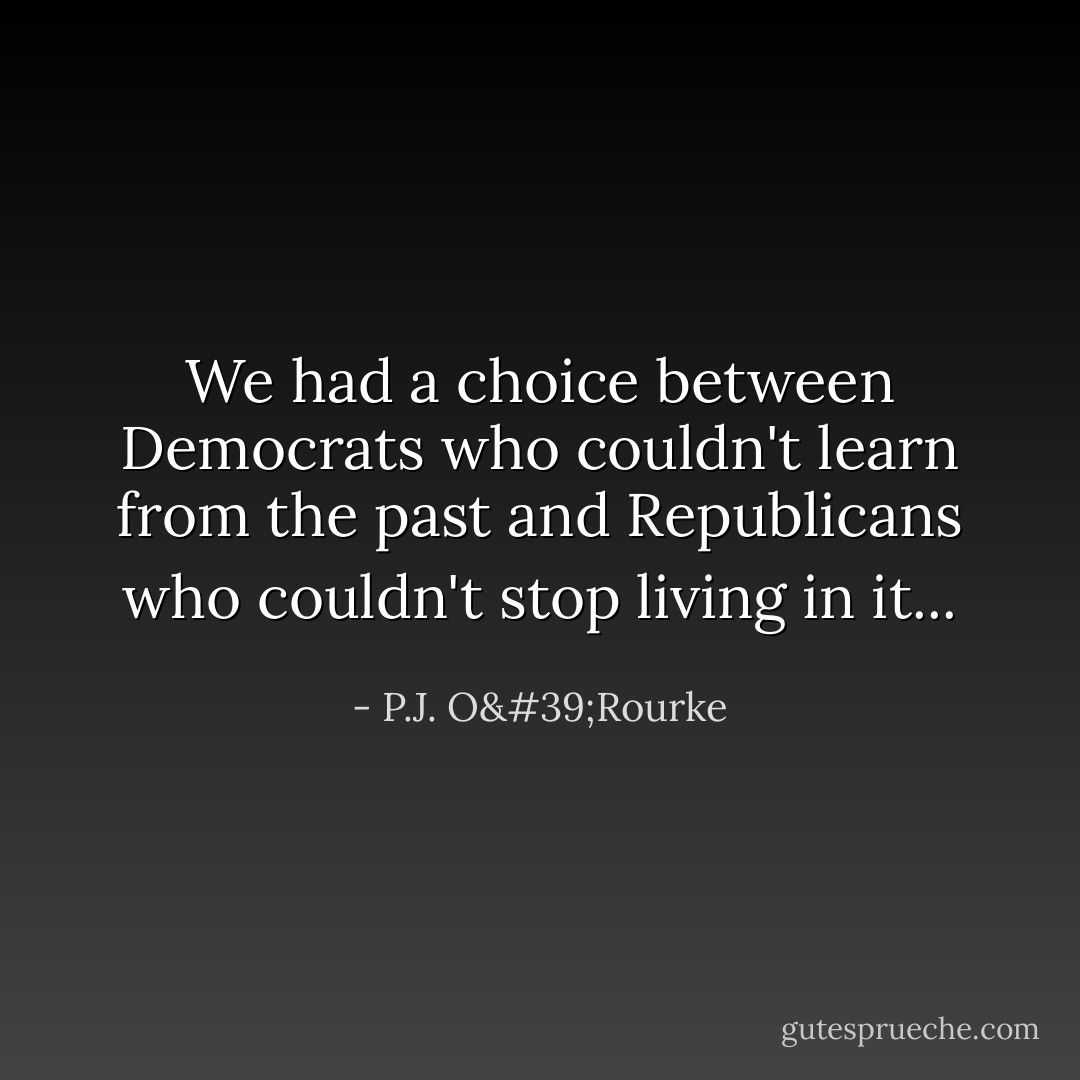 We had a choice between Democrats who couldn't learn from the past and Republicans who couldn't stop living in it... - P.J. O'Rourke