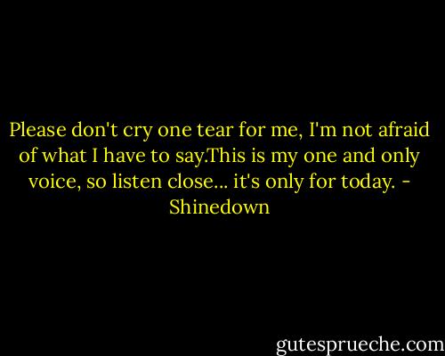 Please don't cry one tear for me, I'm not afraid of what I have to say.This is my one and only voice, so listen close... it's only for today. - Shinedown