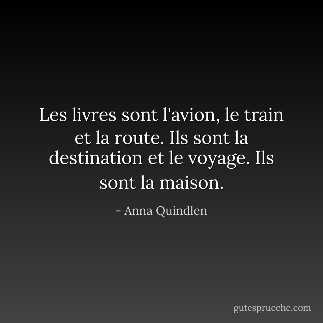 Les livres sont l'avion, le train et la route. Ils sont la destination et le voyage. Ils sont la maison. - Anna Quindlen