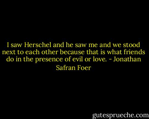 I saw Herschel and he saw me and we stood next to each other because that is what friends do in the presence of evil or love. - Jonathan Safran Foer