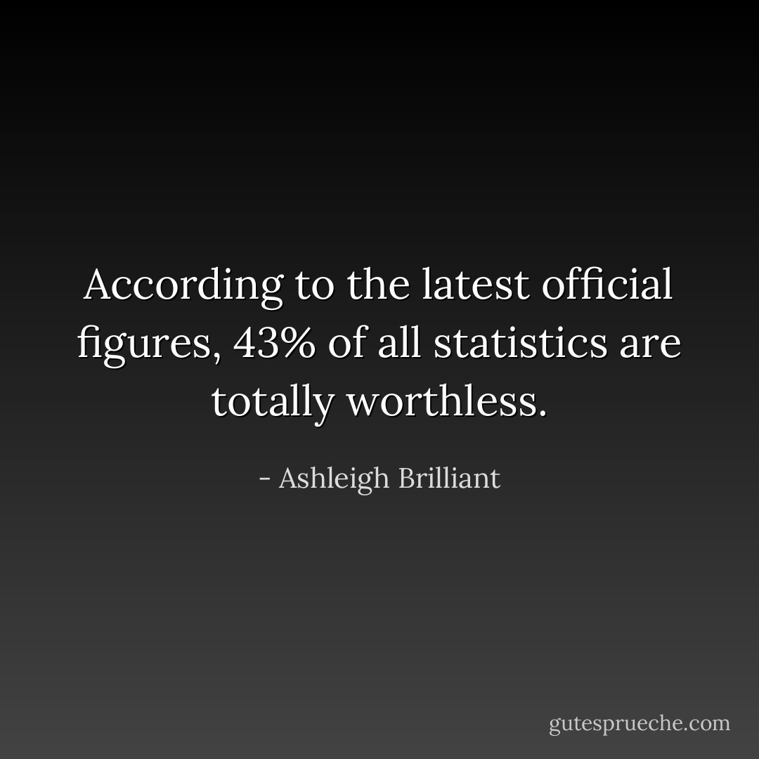 According to the latest official figures, 43% of all statistics are totally worthless. - Ashleigh Brilliant