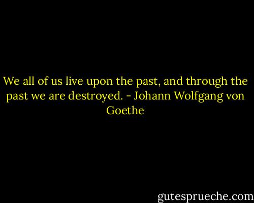 We all of us live upon the past, and through the past we are destroyed. - Johann Wolfgang von Goethe