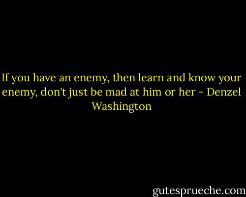 If you have an enemy, then learn and know your enemy, don't just be mad at him or her - Denzel Washington