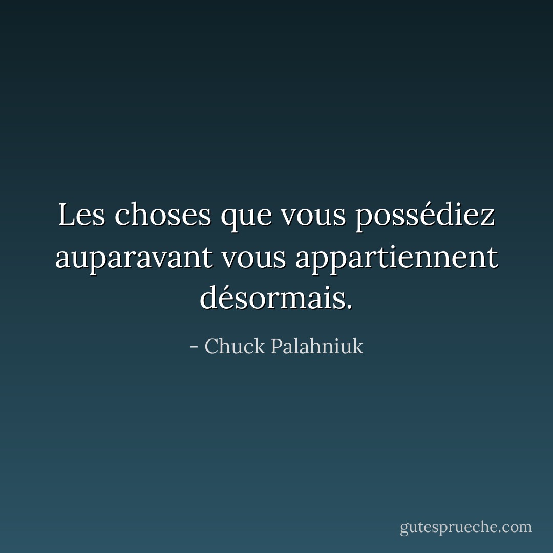 Les choses que vous possédiez auparavant vous appartiennent désormais. - Chuck Palahniuk