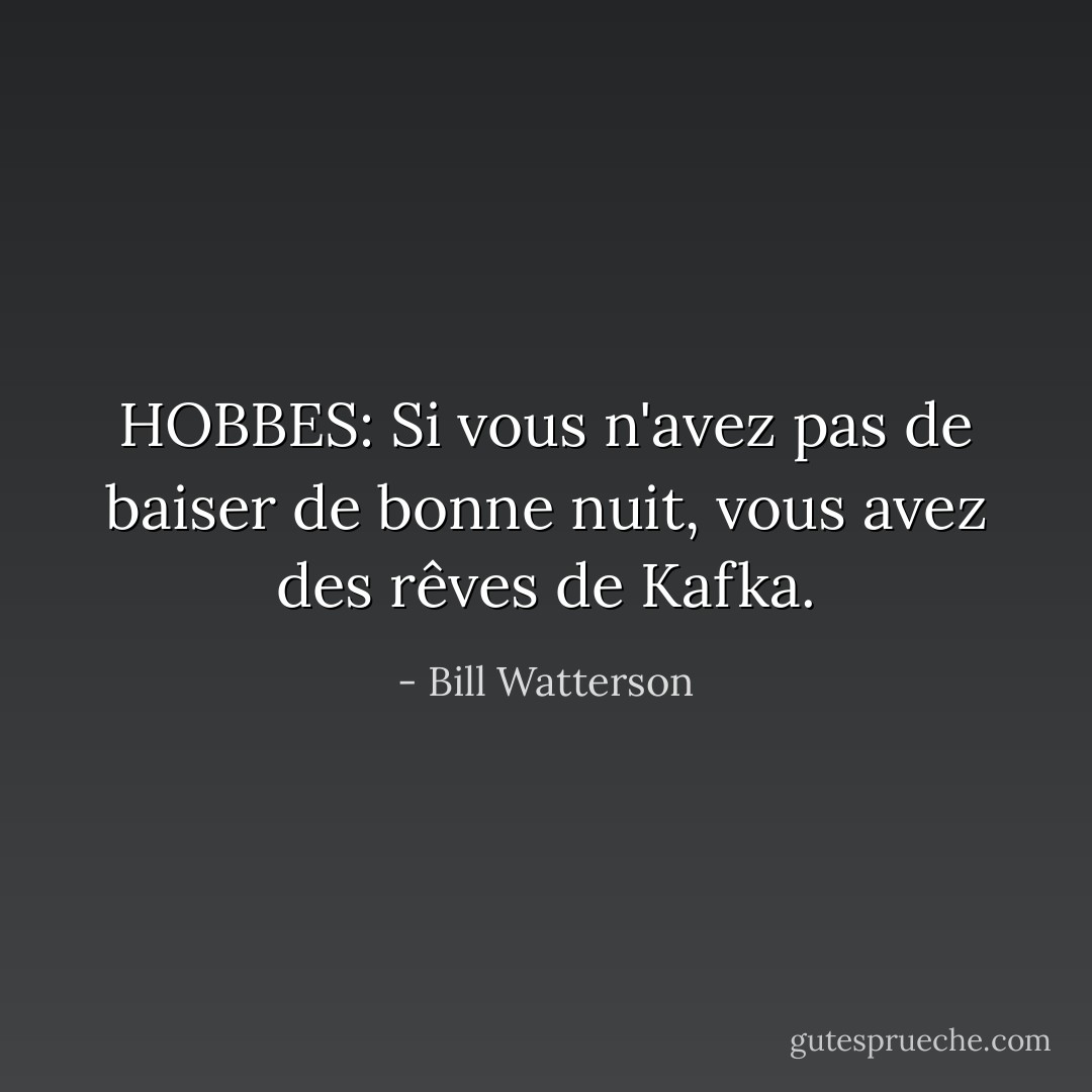 HOBBES:<br />Si vous n'avez pas de baiser de bonne nuit, vous avez des rêves de Kafka. - Bill Watterson