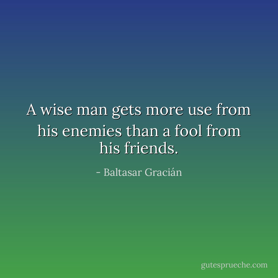 A wise man gets more use from his enemies than a fool from his friends. - Baltasar Gracián