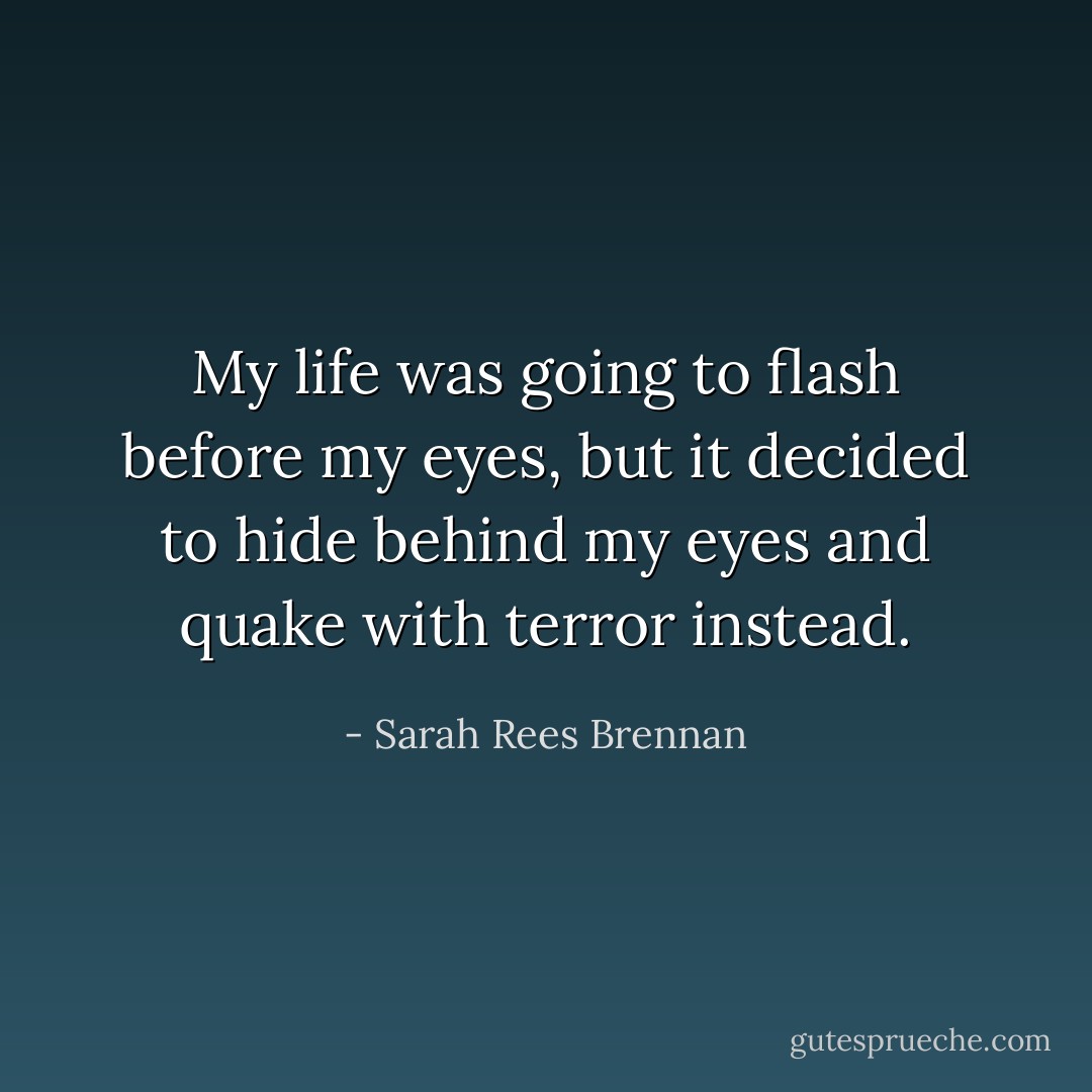 My life was going to flash before my eyes, but it decided to hide behind my eyes and quake with terror instead. - Sarah Rees Brennan