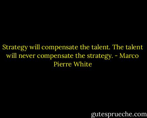 Strategy will compensate the talent.<br />The talent will never compensate the strategy. - Marco Pierre White