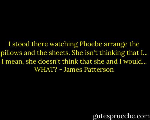 I stood there watching Phoebe arrange the pillows and the sheets. She isn't thinking that I... I mean, she doesn't think that she and I would... WHAT? - James Patterson