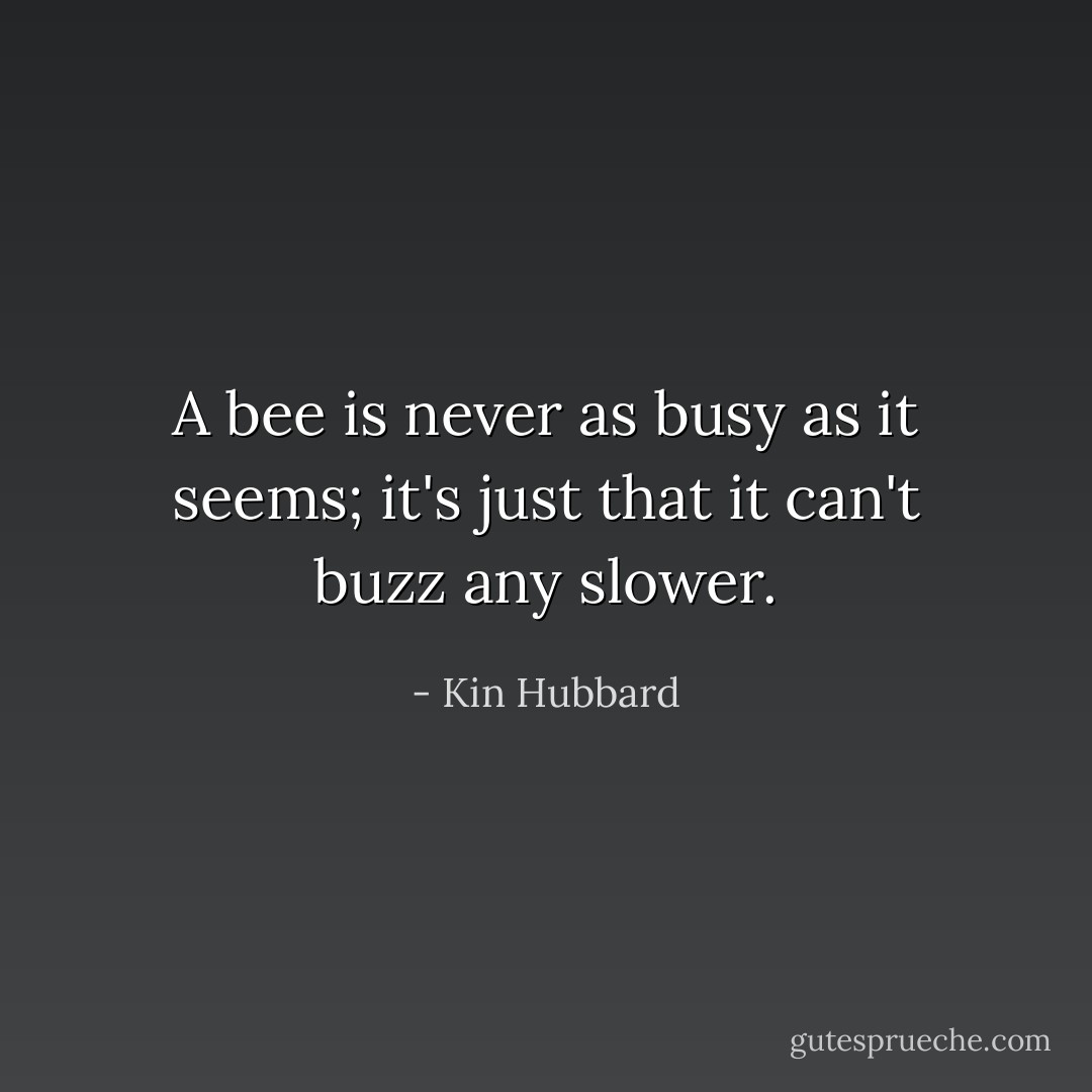 A bee is never as busy as it seems; it's just that it can't buzz any slower. - Kin Hubbard