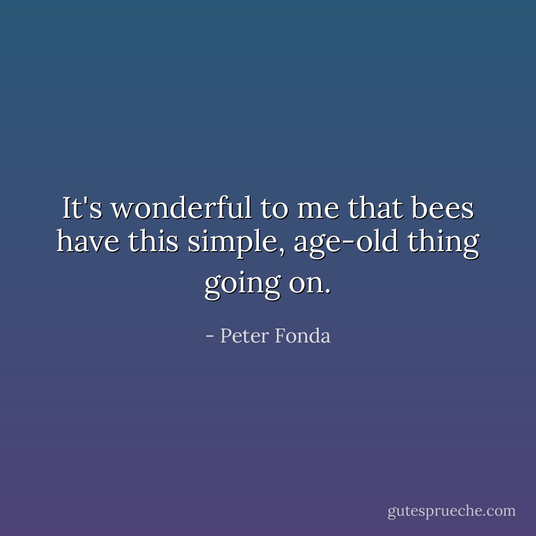 It's wonderful to me that bees have this simple, age-old thing going on. - Peter Fonda
