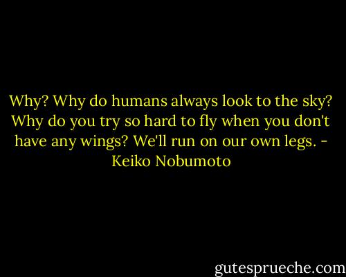 Why? Why do humans always look to the sky? Why do you try so hard to fly when you don't have any wings? We'll run on our own legs. - Keiko Nobumoto